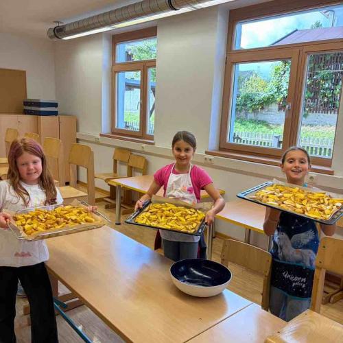 Kinder in der Küche beim Kartoffelwedges Backen