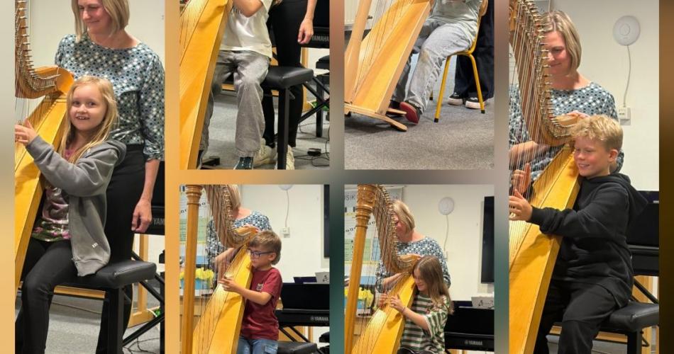 Kinder an der Harfe