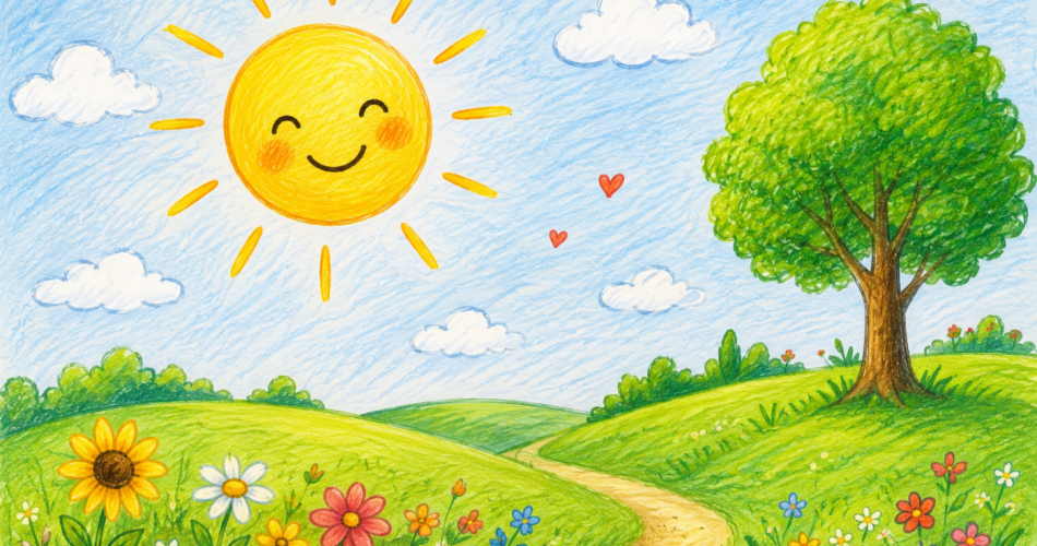 Bild mit Sonne und Wiese